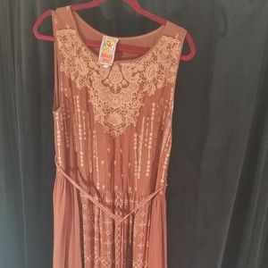 Johnny Was maxi dress L rusty orange rayon blend